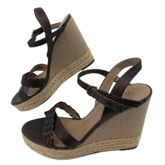 Franco Sarto Brown/Tan Heel Sandal | High Wedge, Adjustable Strap - Picture 1 of 8